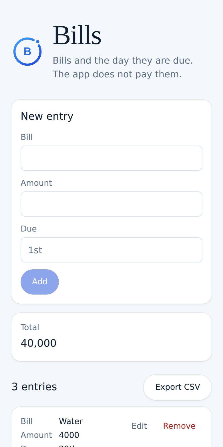 Bills on a phone