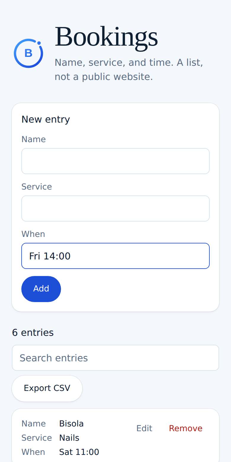 Bookings on a phone