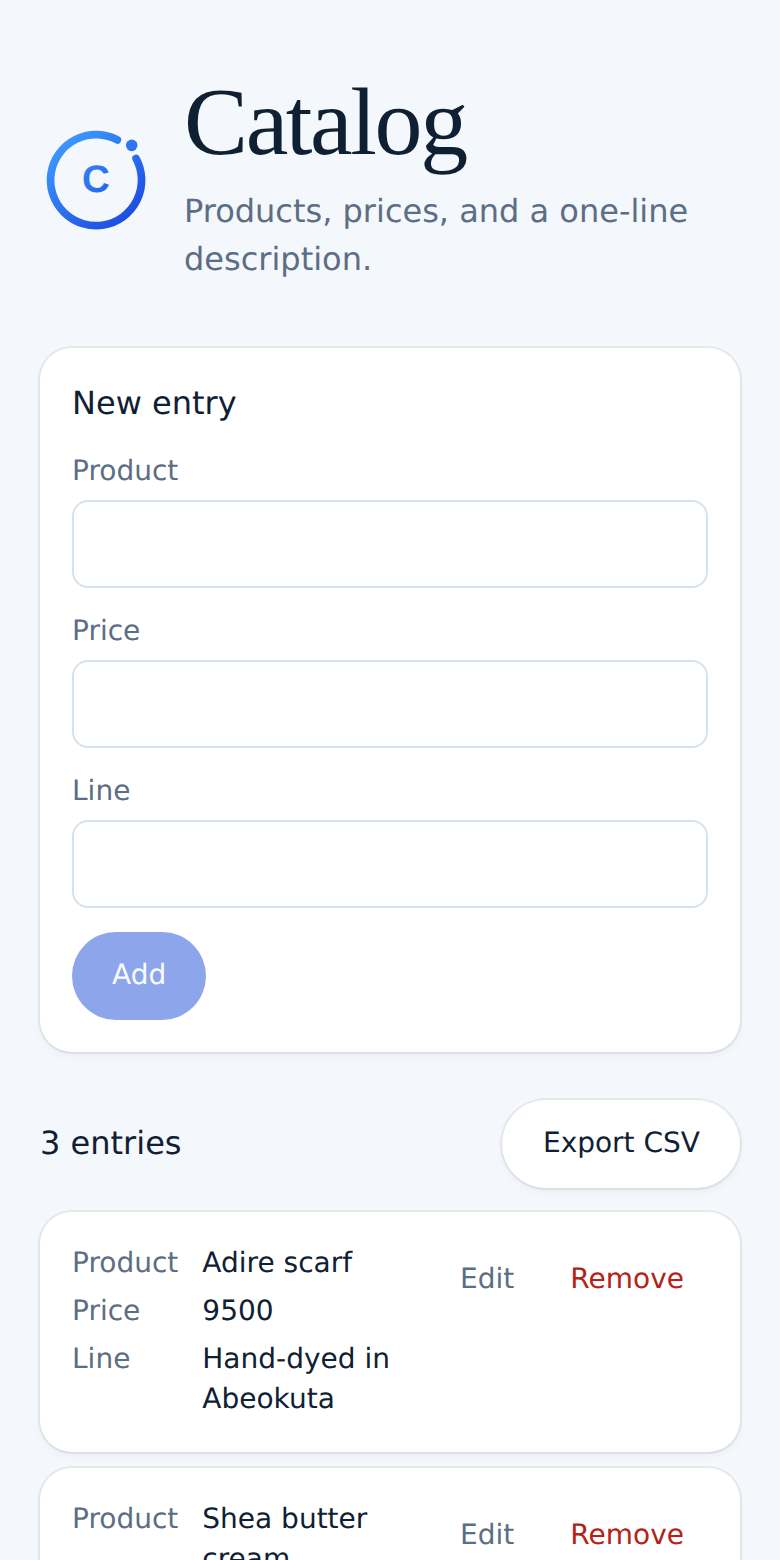 Catalog on a phone