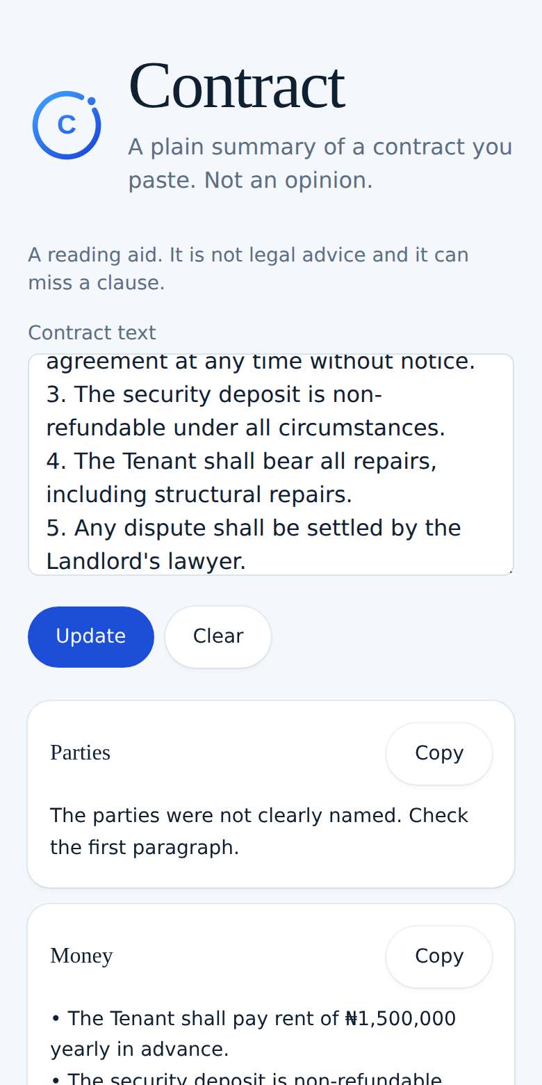 Contract on a phone