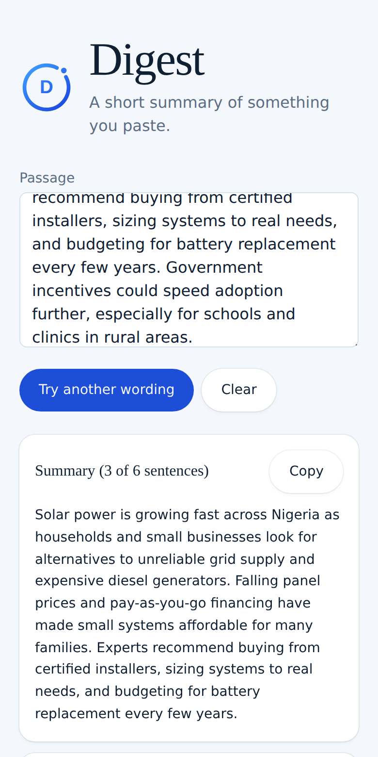 Digest on a phone