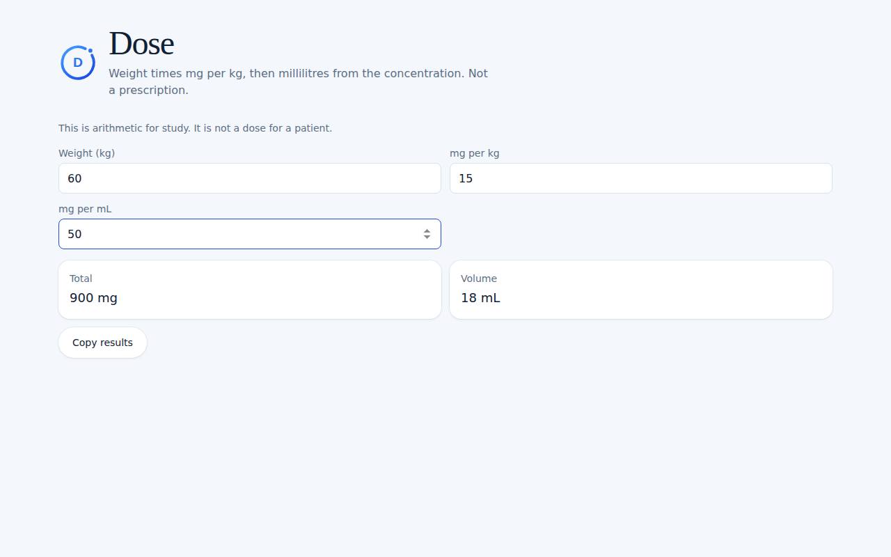 Dose on a computer, with example data