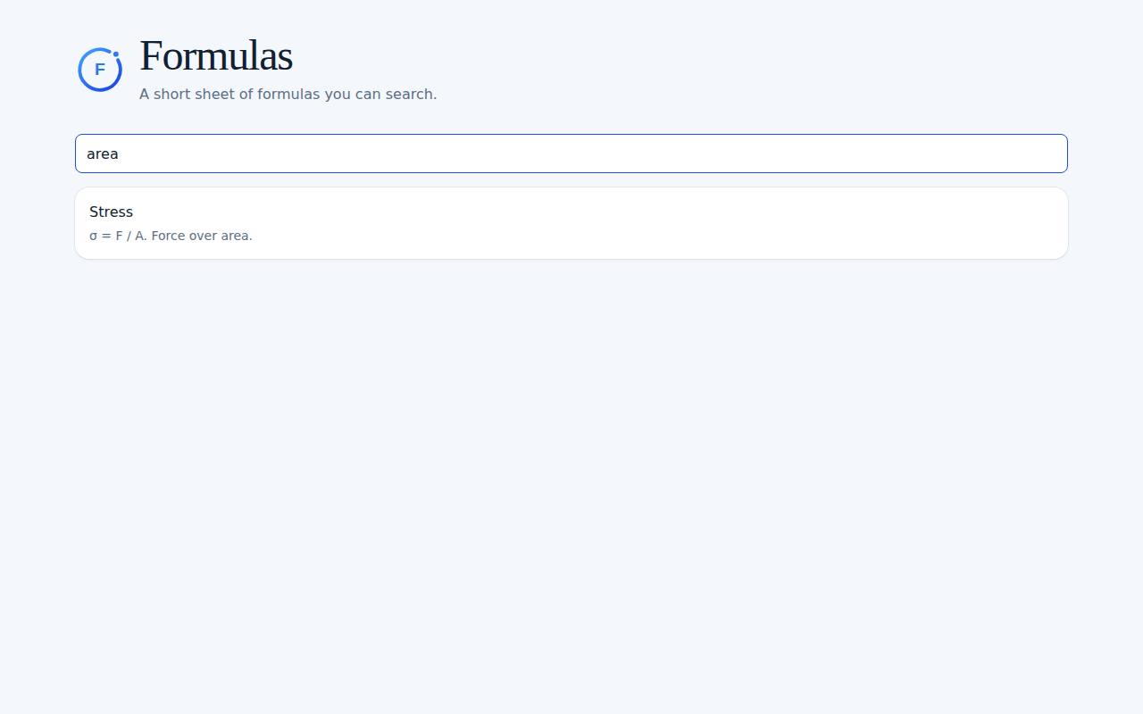 Formulas on a computer, with example data