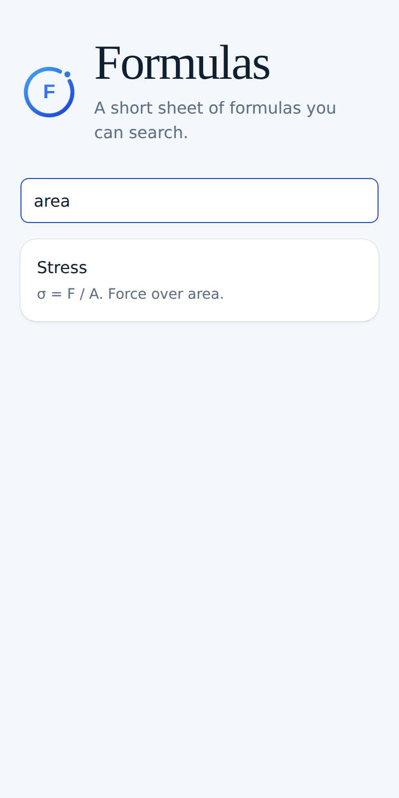 Formulas on a phone