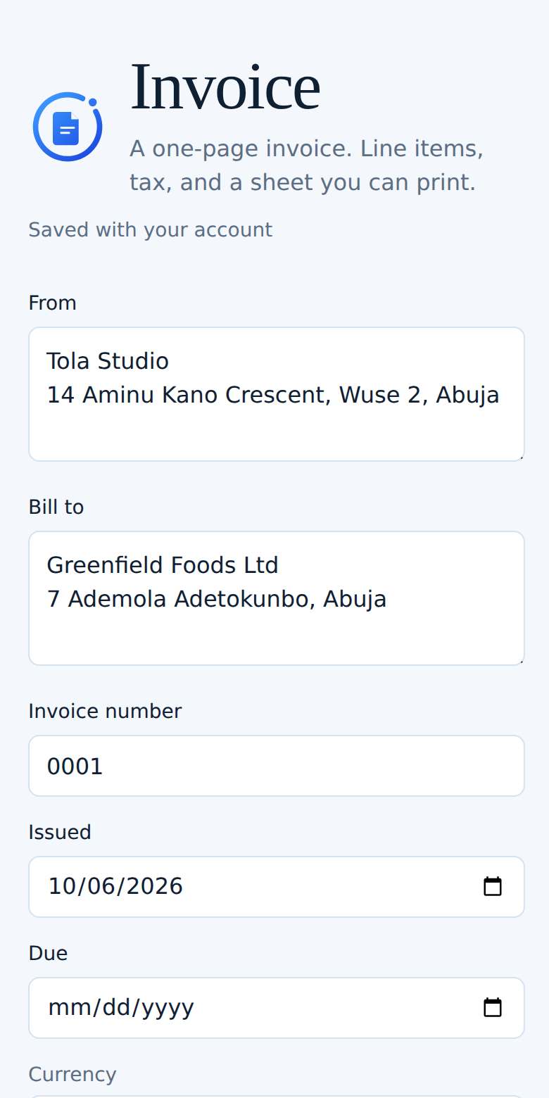Invoice on a phone
