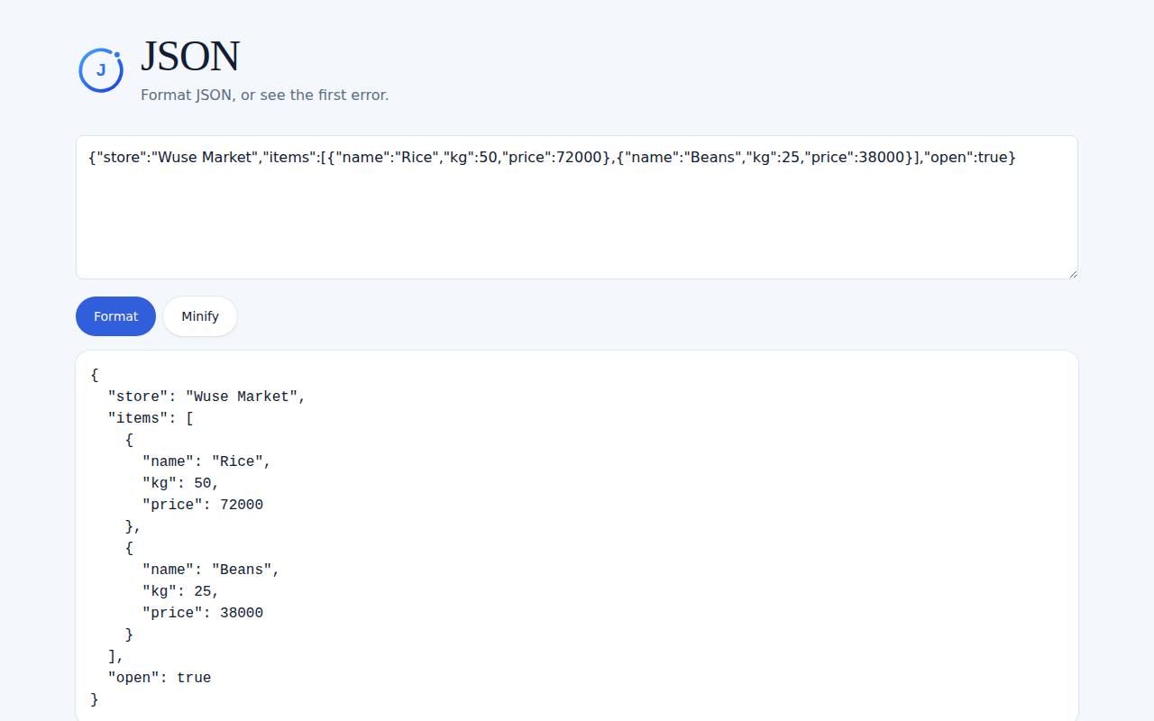 JSON on a computer, with example data