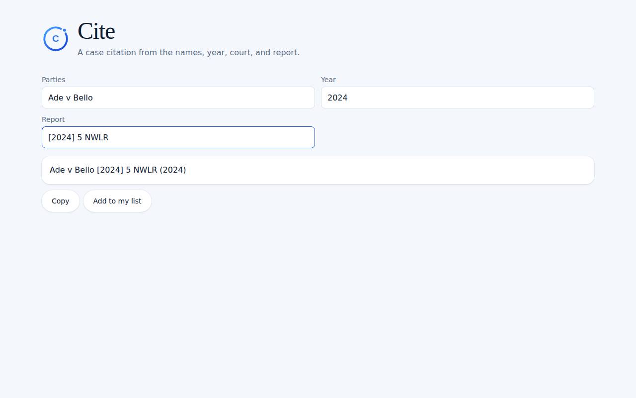 Cite on a computer, with example data