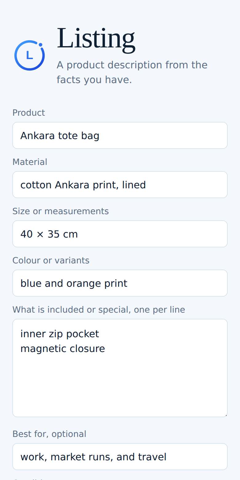 Listing on a phone