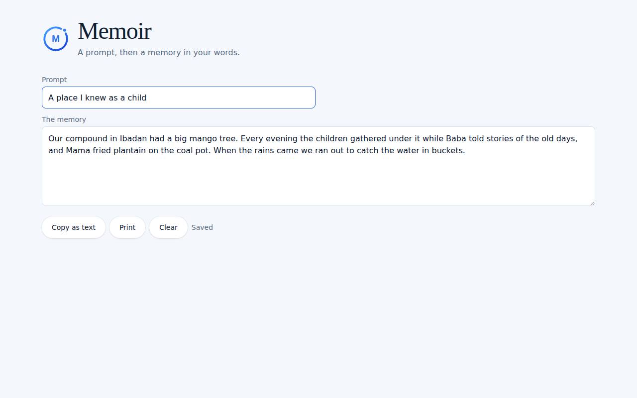Memoir on a computer, with example data