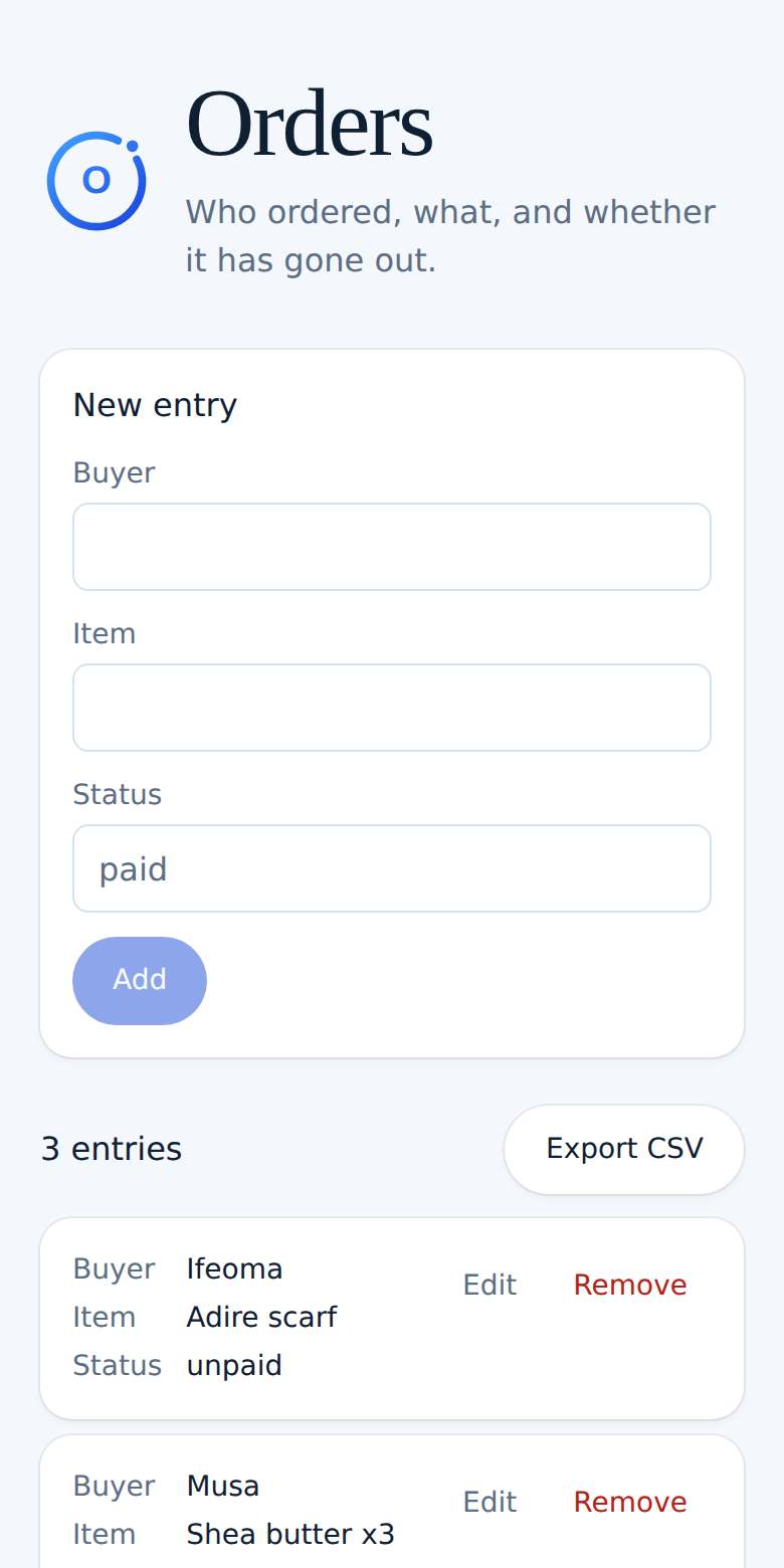 Orders on a phone