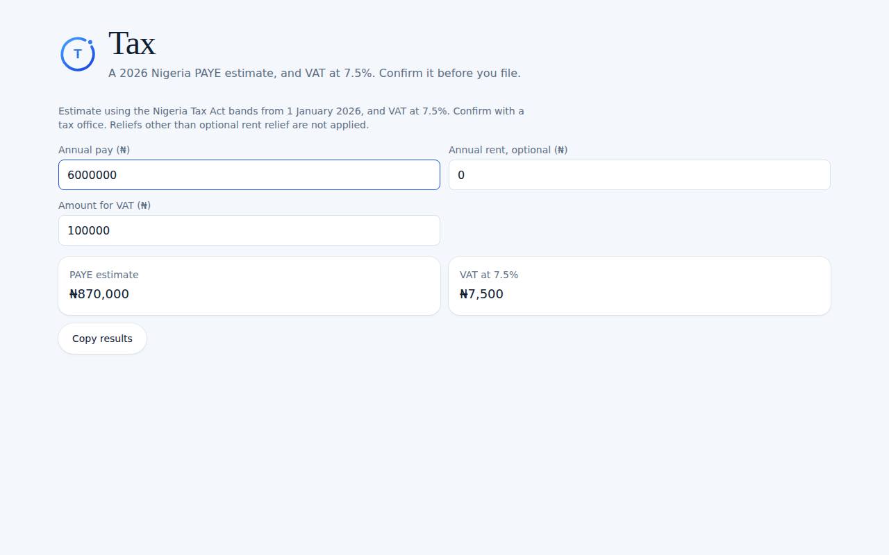 Tax on a computer, with example data