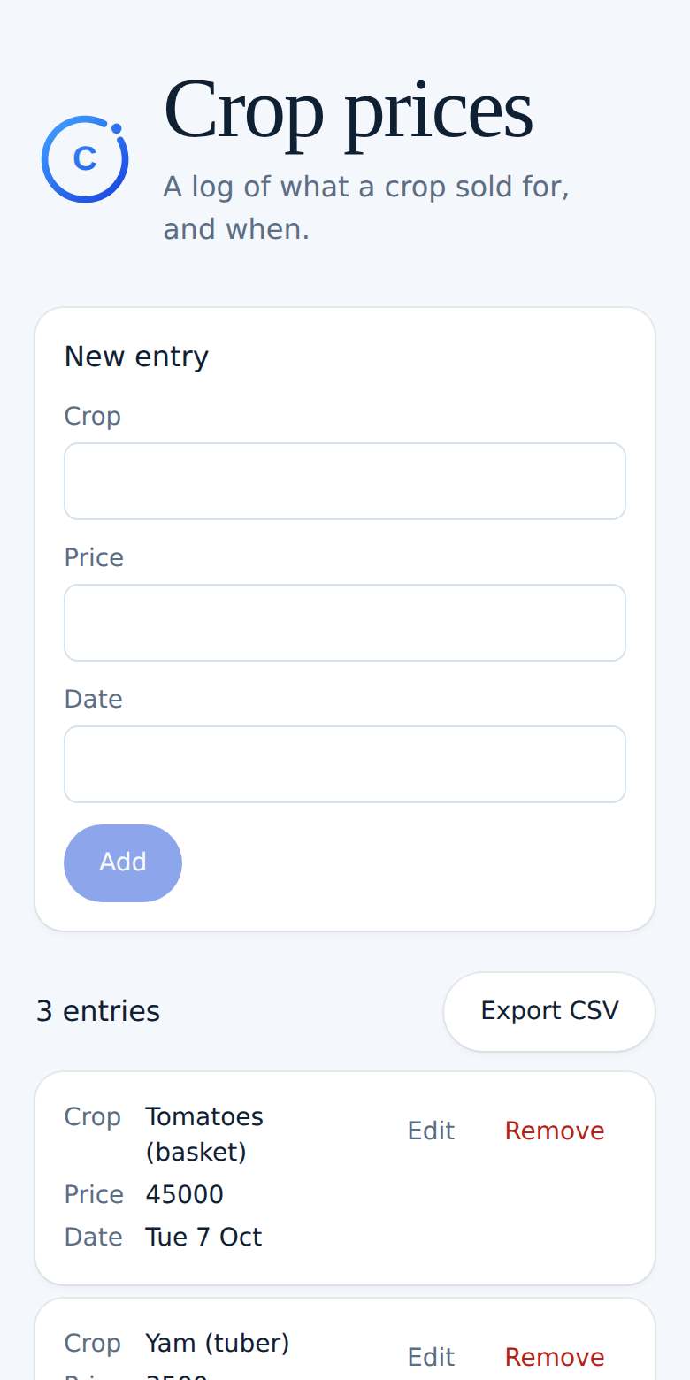 Crop prices on a phone