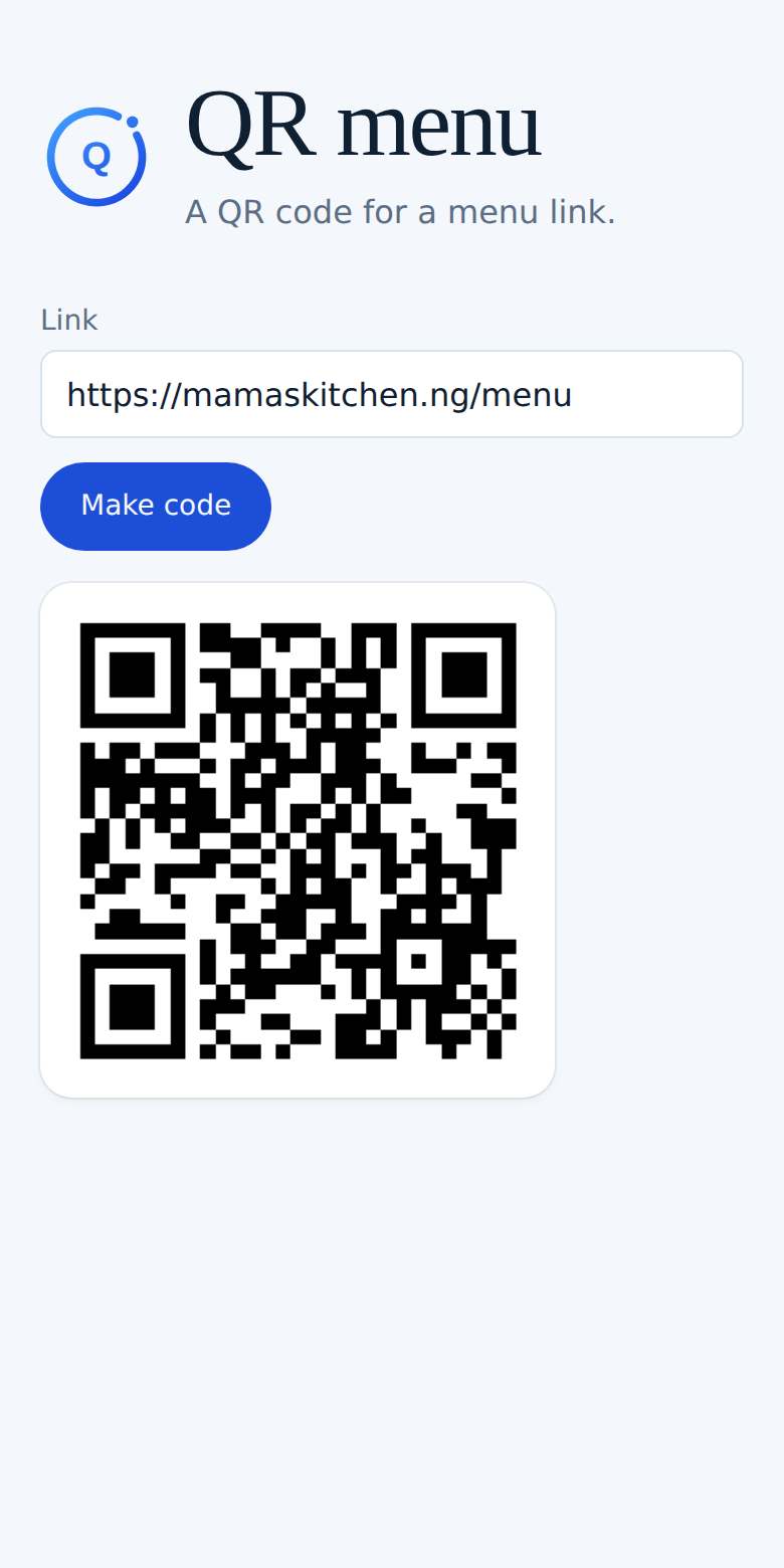 QR menu on a phone