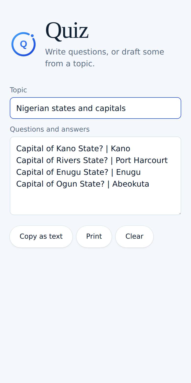 Quiz on a phone