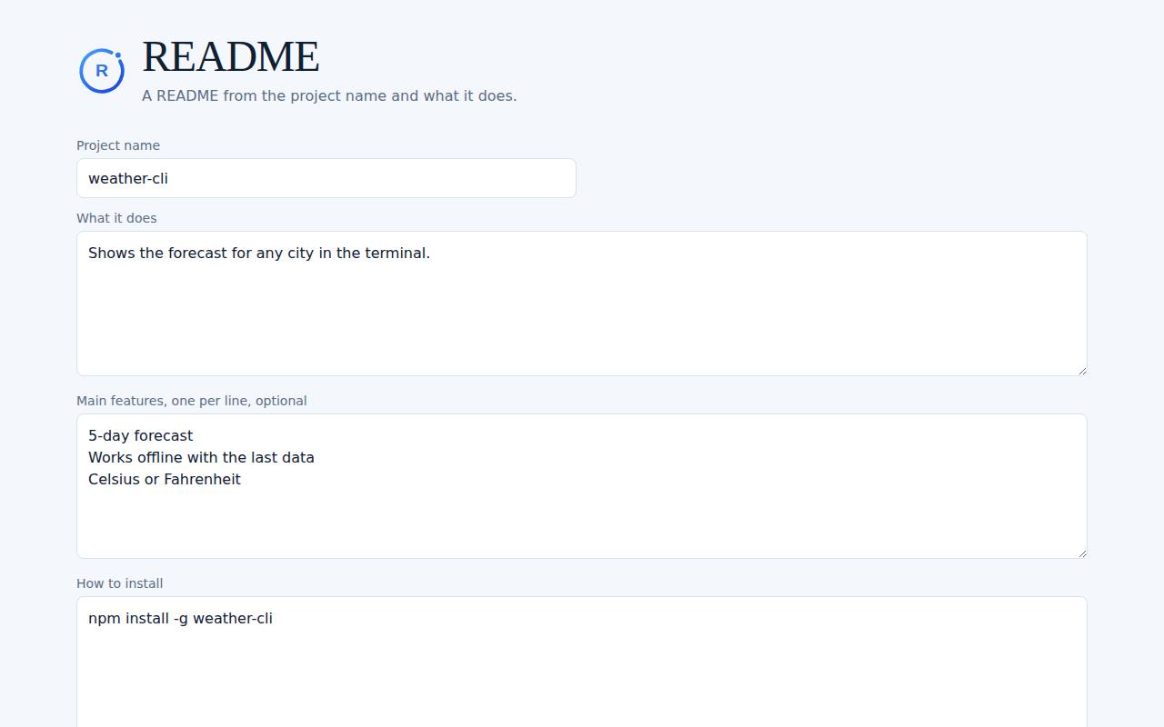 README on a computer, with example data