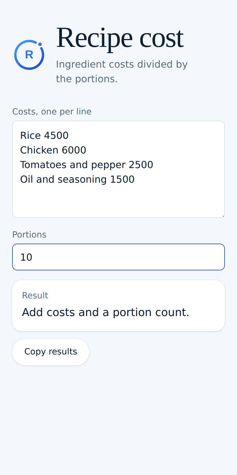 Recipe cost on a phone