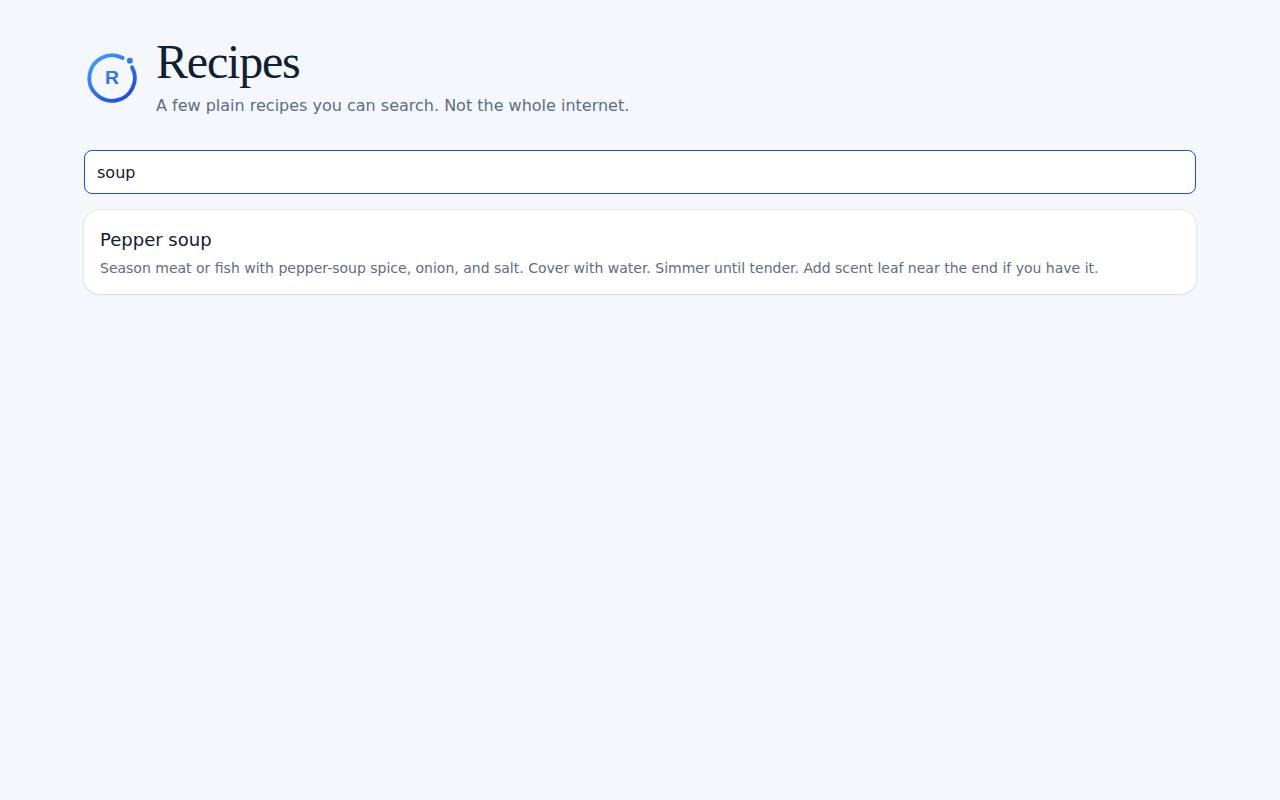 Recipes on a computer, with example data