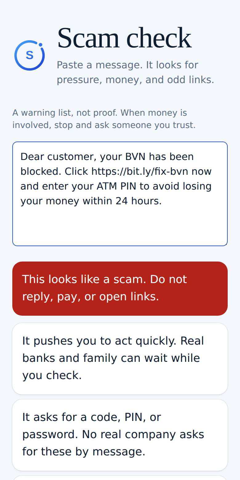 Scam check on a phone