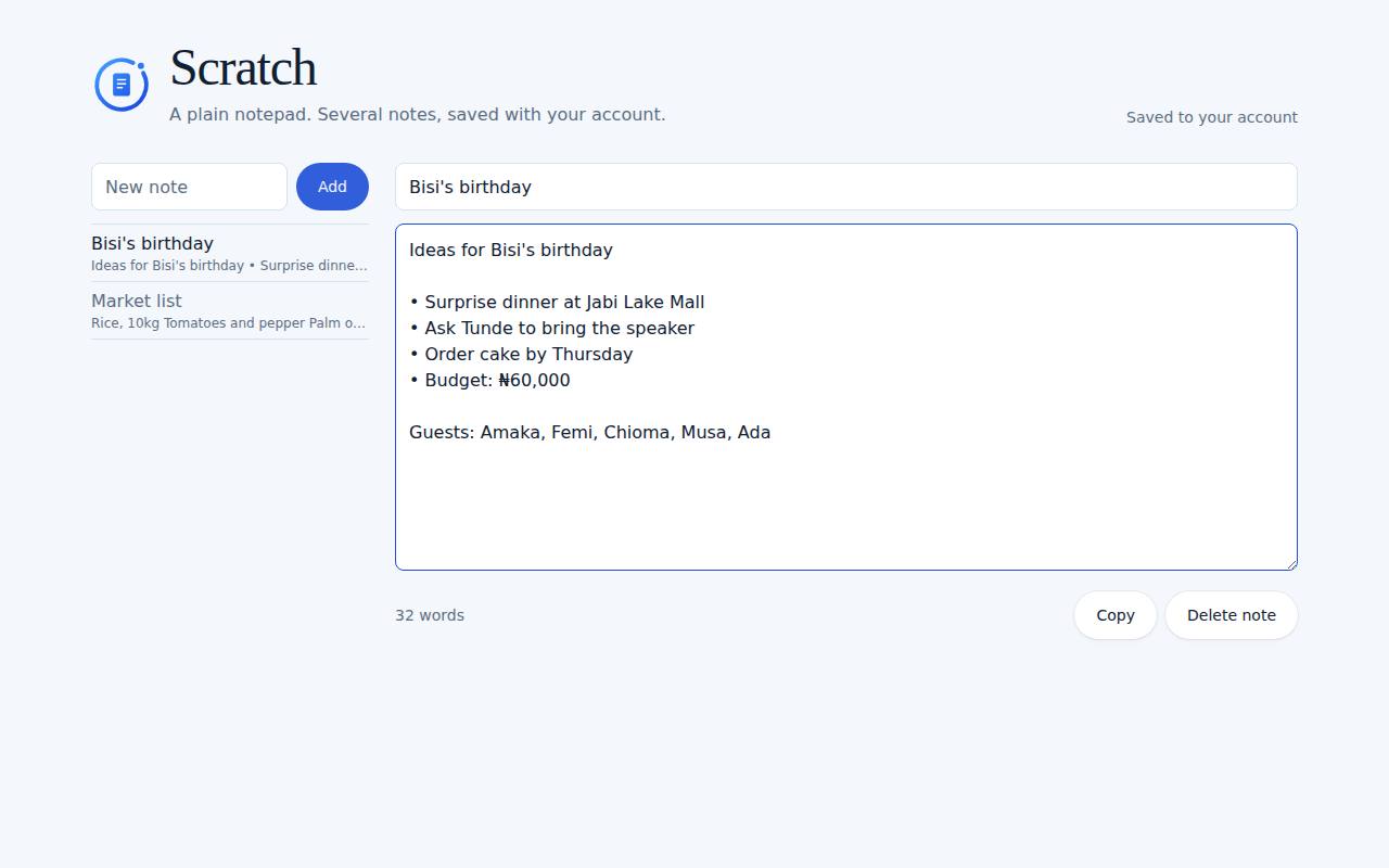 Scratch on a computer, with example data