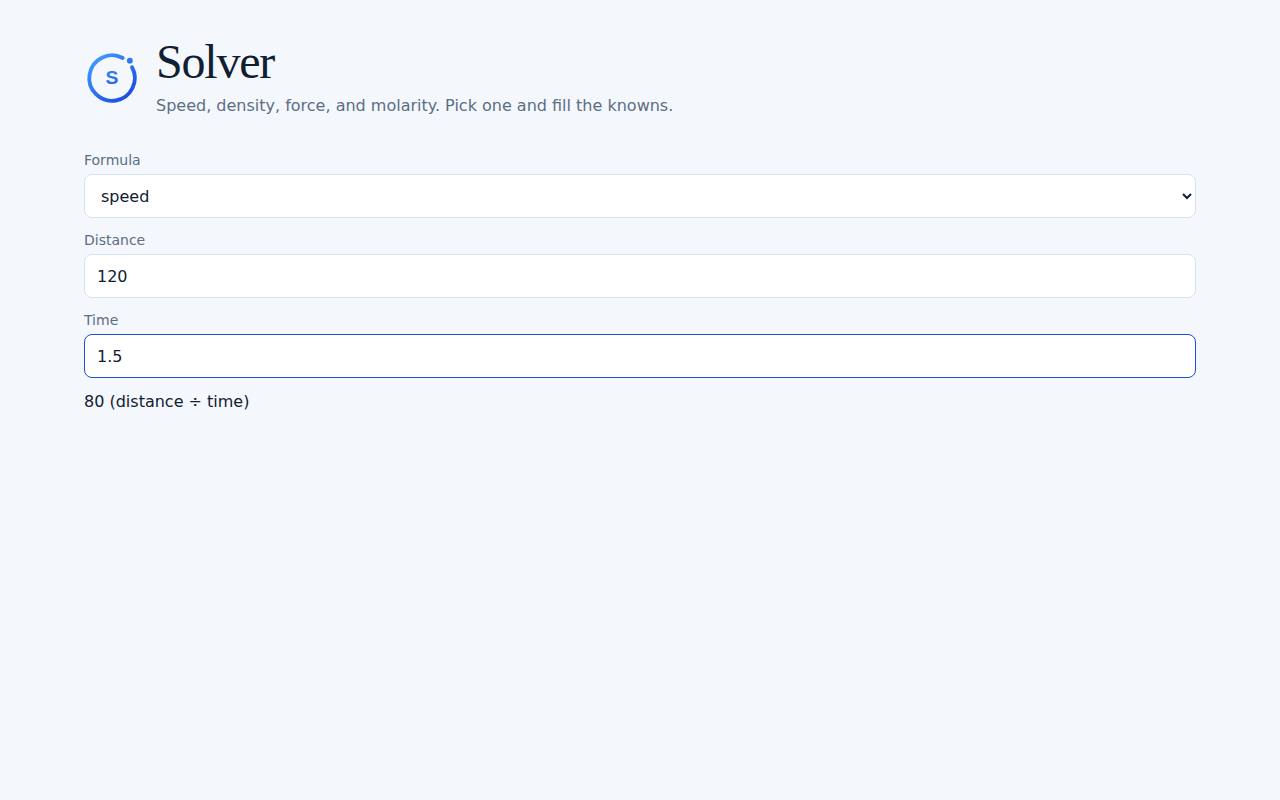 Solver on a computer, with example data