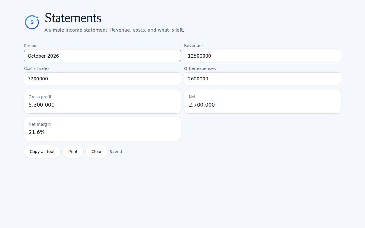 Statements on a computer, with example data