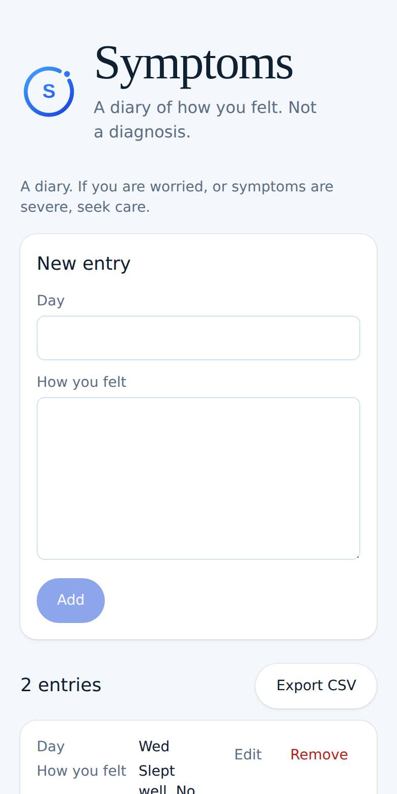Symptoms on a phone
