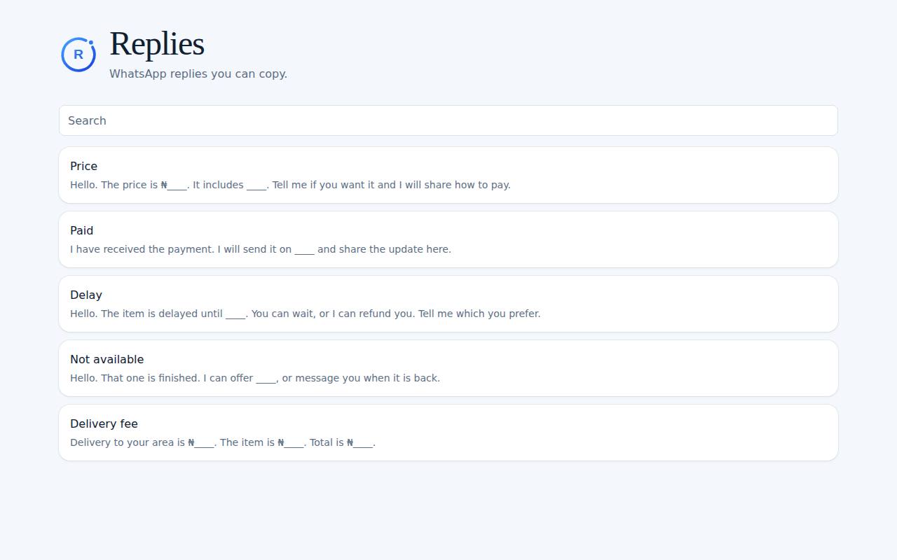 Replies on a computer, with example data